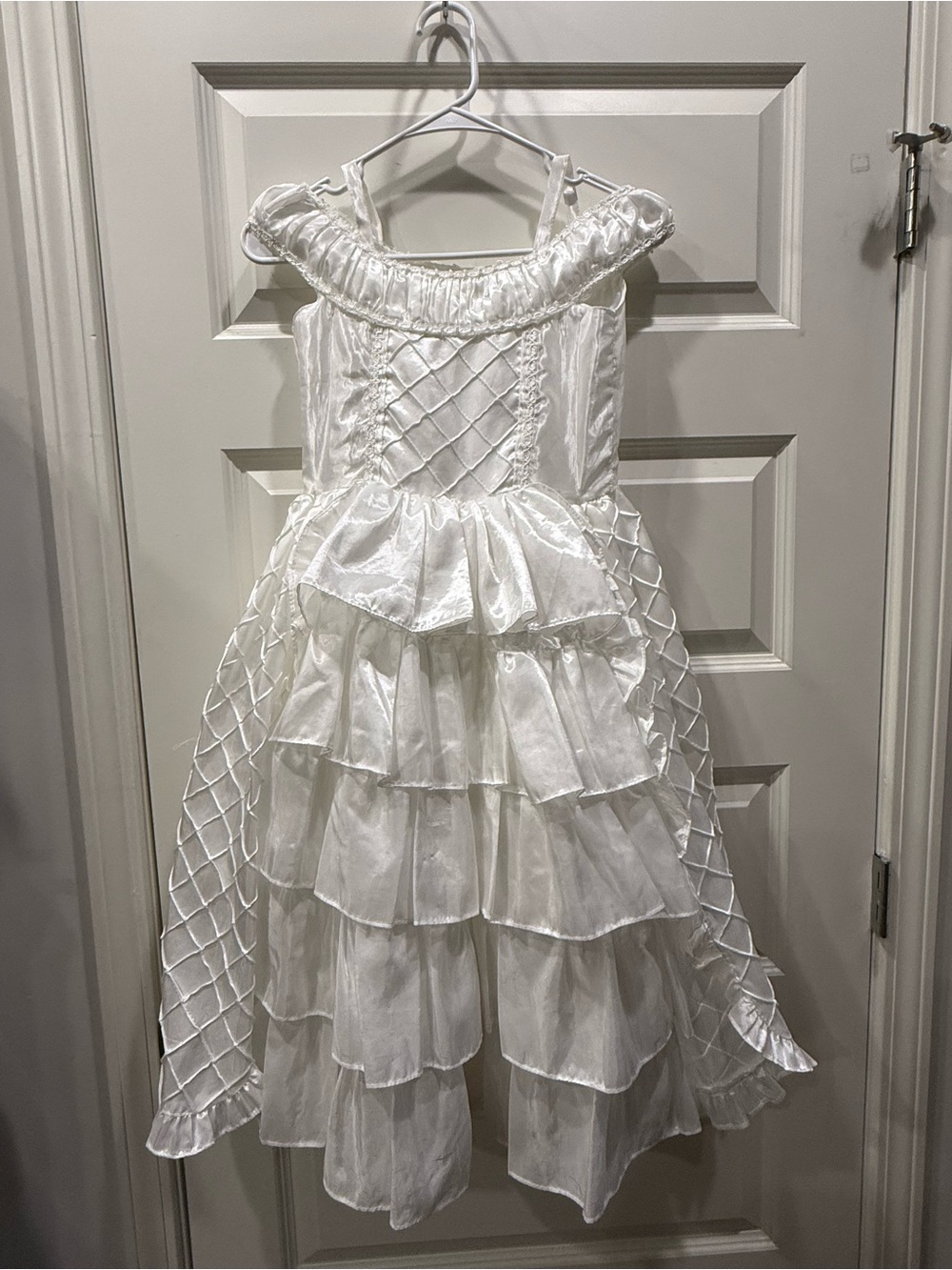 White Ruffled Off-Shoulder Girls' Formal Dress